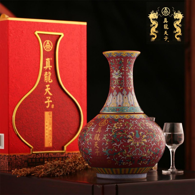 君子之器，风雅无双：五粮液股份52度真龙天子酒缠枝莲纹如意瓶(图6)